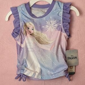 Disney Frozen 2 Elsa Blue and Purple Ruffle Sleeve Rash Guard Swim Top size 3T